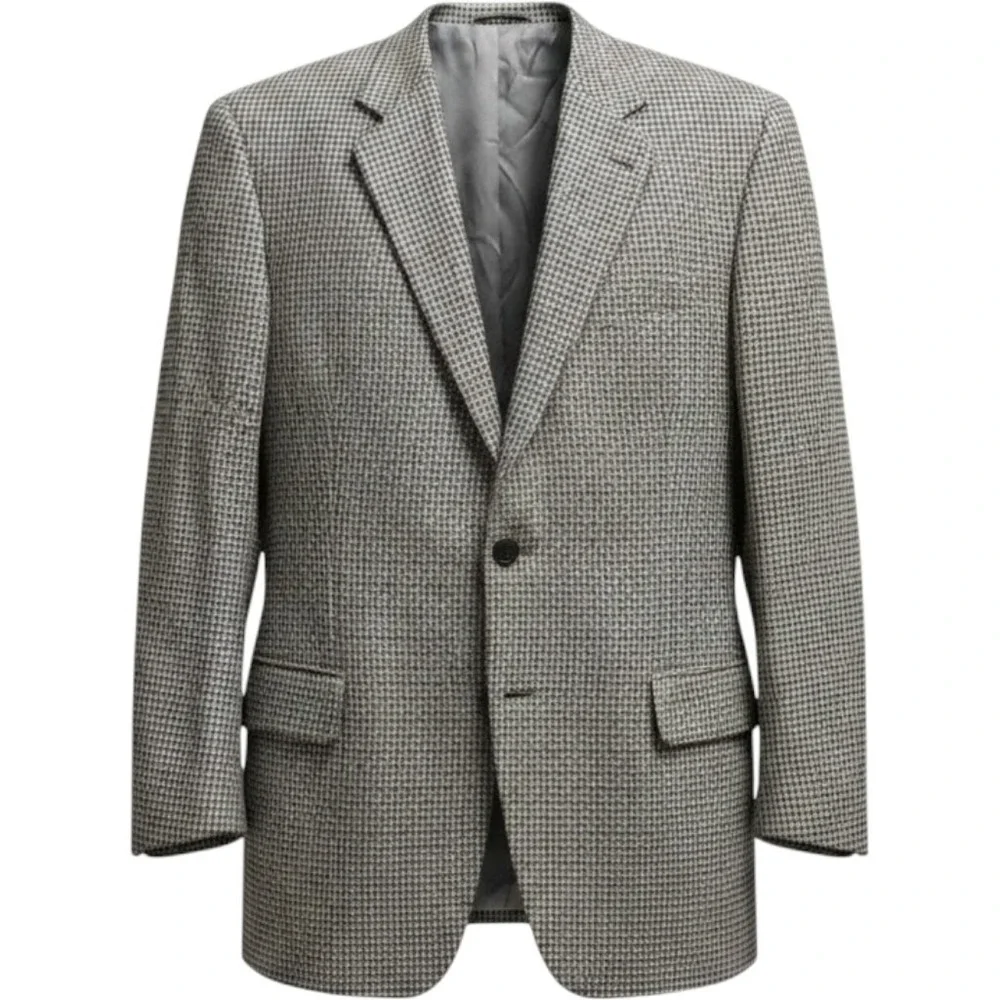 Joseph Abboud Mens 44L Lambswool Houndstooth Blazer Sport Coat Black Vintage USA